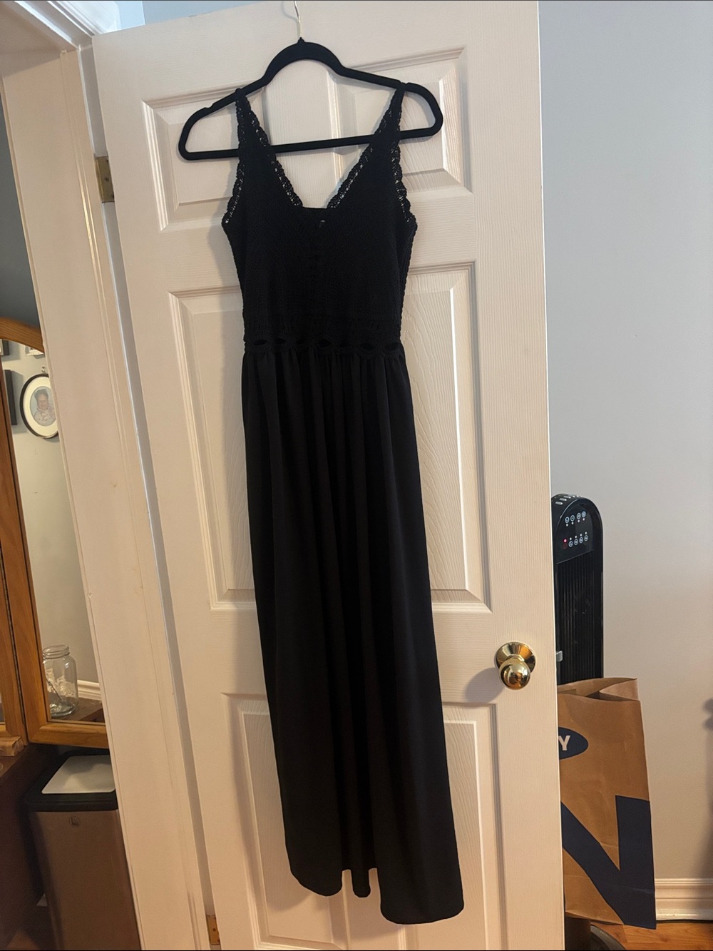 Suzy Shier Black Crochet Bodice Maxi Dress